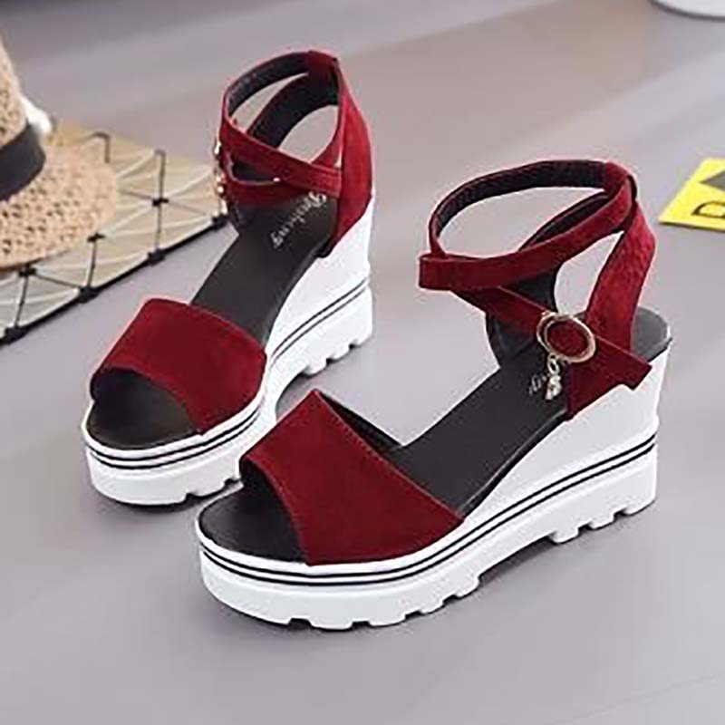 Summer Korean Style Slope with High-heeled Roman Shoes Thick-soled Student Sandals Women's Cross Platform Platform Women's Shoes