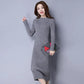 Spring and Autumn Super Long Knitted Dress Women's Slim Bottoming Shirt Half Turtleneck Thickened Sweater Skirt Over The Knee