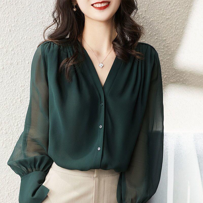 Long Sleeve Shirt Women's Loose Fashion Design Top Temperament Chiffon Shirt