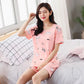 2Pcs/Set Cartoon Animal Women Sleepwear Short Sleeve Top Shorts Pajamas