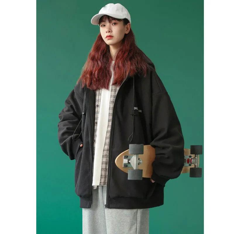 Women's Spring and Summer Zipper Jacket Large Pocket Long-sleeved Sweatshirt Jacket Loose Sports Cardigan Ins Hooded Sweater