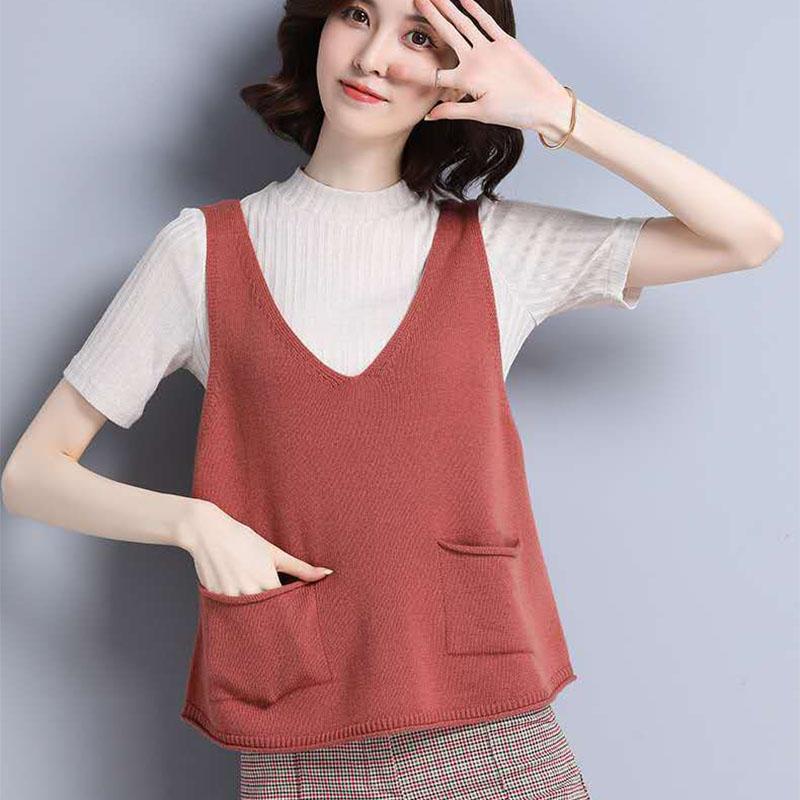 Women's Autumn and Winter Sweater Vest Vest Loose Large Size Short Sleeveless Sweater Outer Wear Vest Women