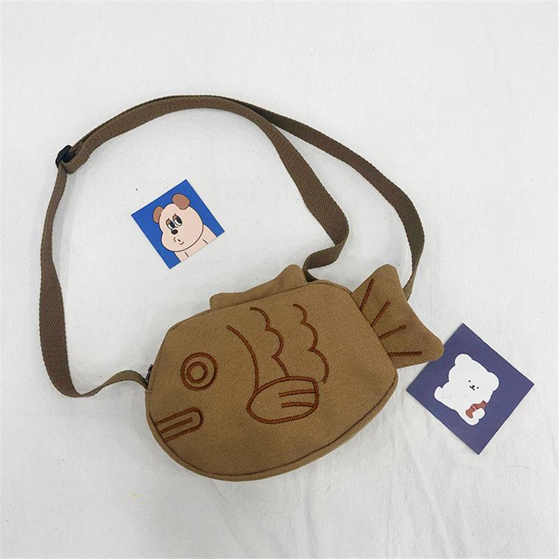 Cartoon Fish Shape Canvas Messenger Bag Cute Small Bag Wild Mini Canvas Bag Girl Student Outing Trip Crossbody Bags