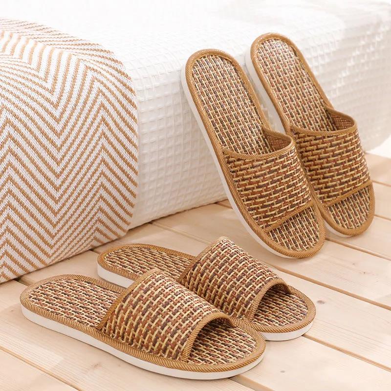 Rattan Grass Sandals Men and Women Summer Non-slip Couple Sandals Women's Bedroom Spring and Autumn Slippers Home