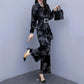 Temperament Wide-leg Pants Suit Women's Spring and Autumn Temperament Two-piece Long-sleeved Shirt + Loose Wide-leg Pants