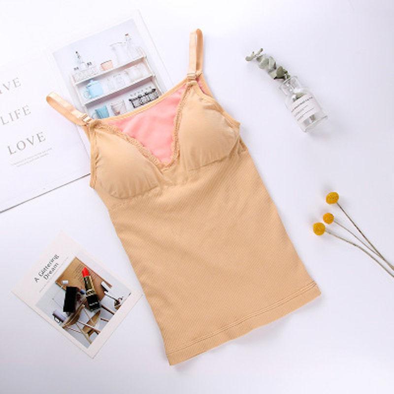 Warm Vest Underwear Women Plus Velvet Thick Sexy Suspenders with Chest Pad Tight-fitting Bottoming Shirt Tops Autumn and Winter Models