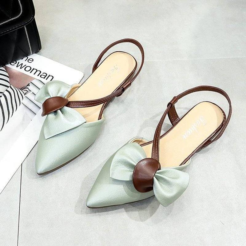 Sandals Female Summer Korean Fashion Fairy Style Bow Students Pointed Flat Bottom Drag