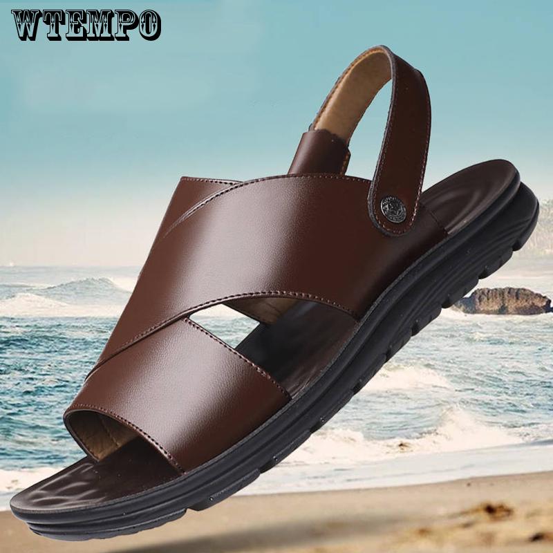 Leather Sandals Fashion Men Clip Toe Casual Shoes Beach Slip On Flat Slippers