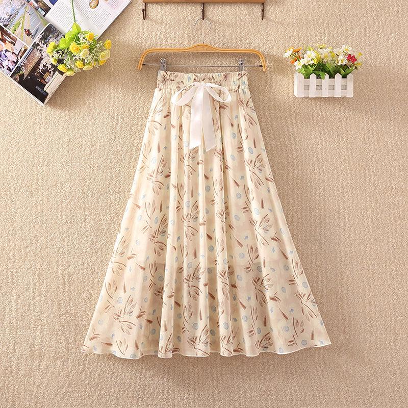 Summer High Waist Chiffon Women Midi Skirts Casual Floral Print Female Skirt Maxi Beach Skirt