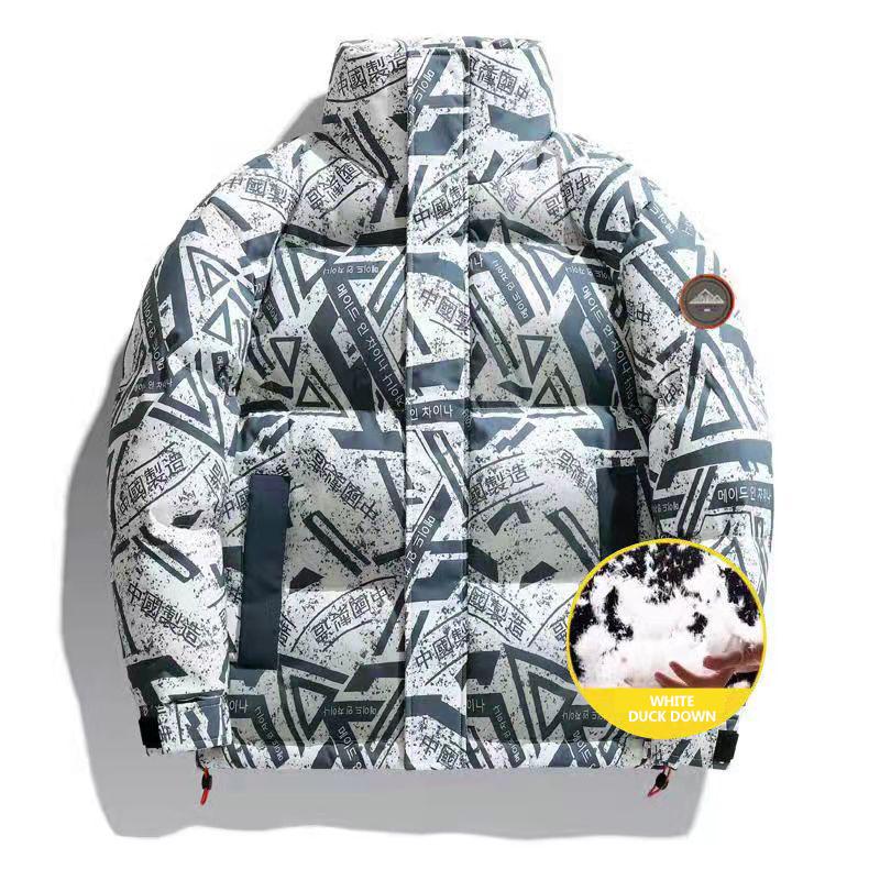 Men and Women The Same Down Jacket Winter Student Short Jacket Plus Velvet Thick Printing Couple Jacket Casual Warm Travel Jacket