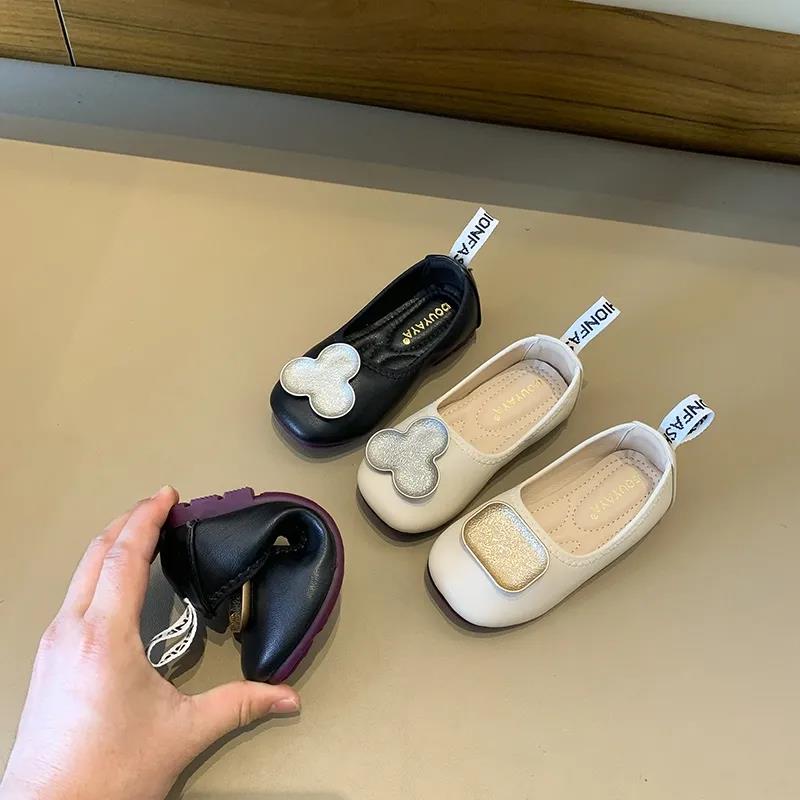 Girls' Leather Shoes Spring and Autumn Shallow Mouth Princess Single Shoes Soft-soled Shoes Children's Flat Bottom
