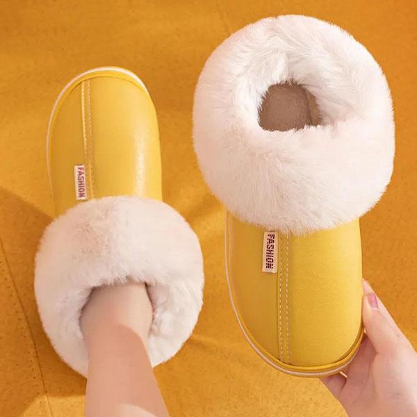 Autumn and Winter Couple Lover's Cotton Slippers PU Leather Waterproof Indoor Household Non-slip Home Warm Cotton Shoes