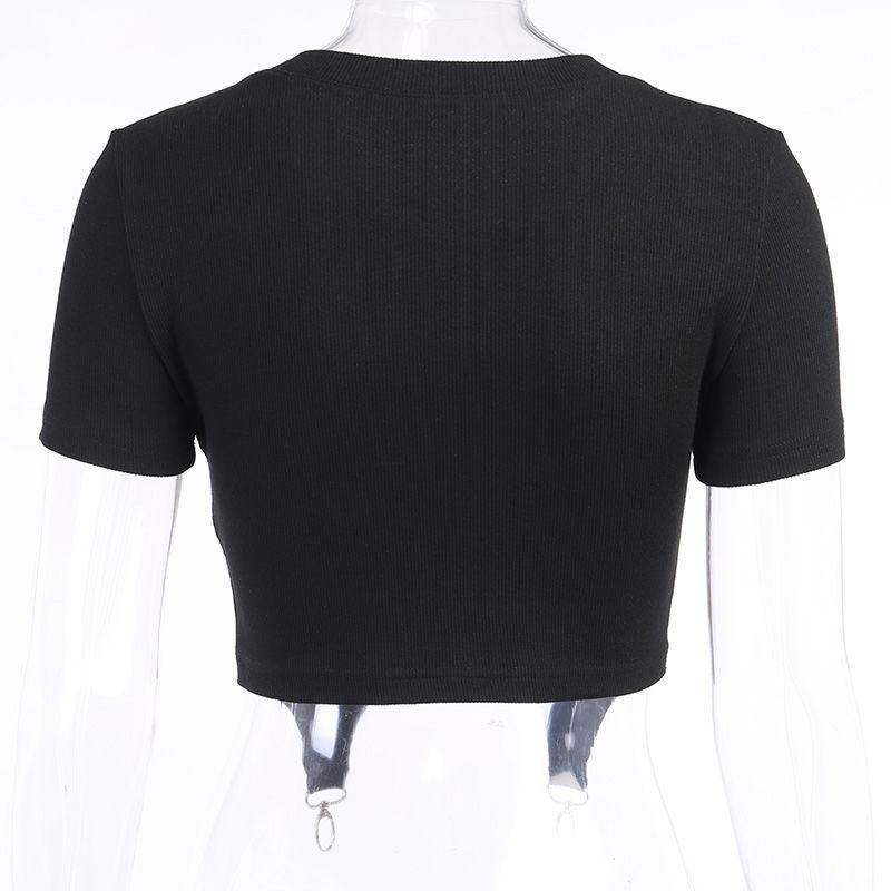 Summer Navel Short-sleeved T-shirt Female Street Metal Tooling Design Personality Top Sexy Tight T-shirt