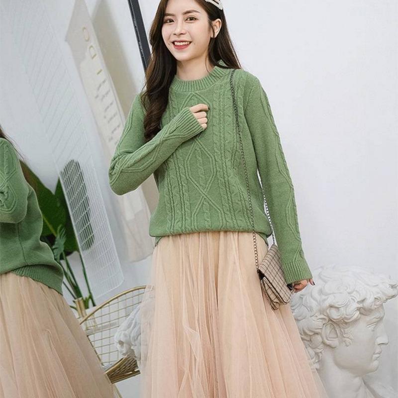 Women Winter Lazy Wind Round Neck Thick Sweater CoatNew  Loose Sweater Women's Sleeve