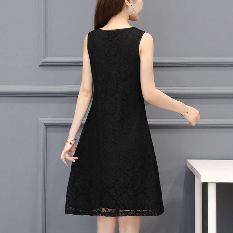 Women Sleeveless Long Skirt Casual Lace Dress Slim Temperament Bottoming Skirt for Youth Summer