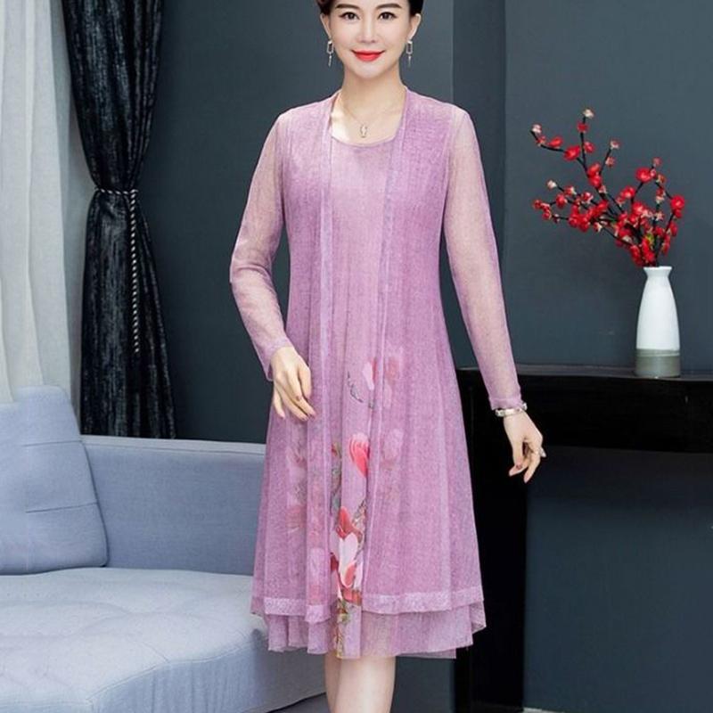 Chiffon Shirt + Dress 2pcs Suit  Women's Sun Protection Clothing Sun-Dress Mid-length Plus Size Shawl Loose Outer Chiffon Cardigan Thin Coat Beach