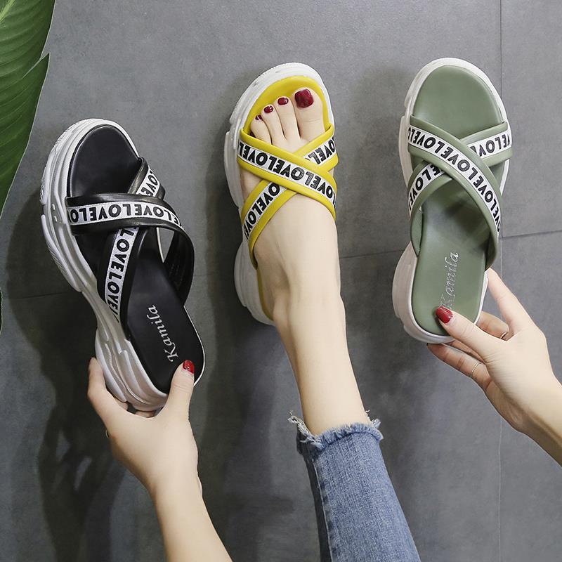 Slippers female lazy wear wild sandals summer muffin thick bottom slope with increased sandals