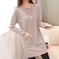 Lazy Style Slim-fit Sweater Women Loose Autumn and Winter Mid-length Knitted Bottoming Shirt Solid Color Round Neck Warm Sweater
