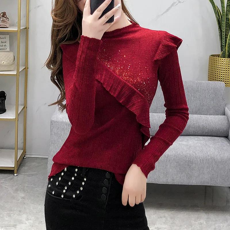 Women's Solid Color Lace Bottoming Shirt Fashion Off-the-shoulder Mesh Low Neck Bottoming Shirt Sexy Thin Knitwear
