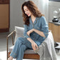 Women's Spring Cotton Pajamas Set Long Sleeve Loose Korean Heart Printing Casual Sweet Home Wear Two Piece Set Lapel Collar Button Sleeping Suit