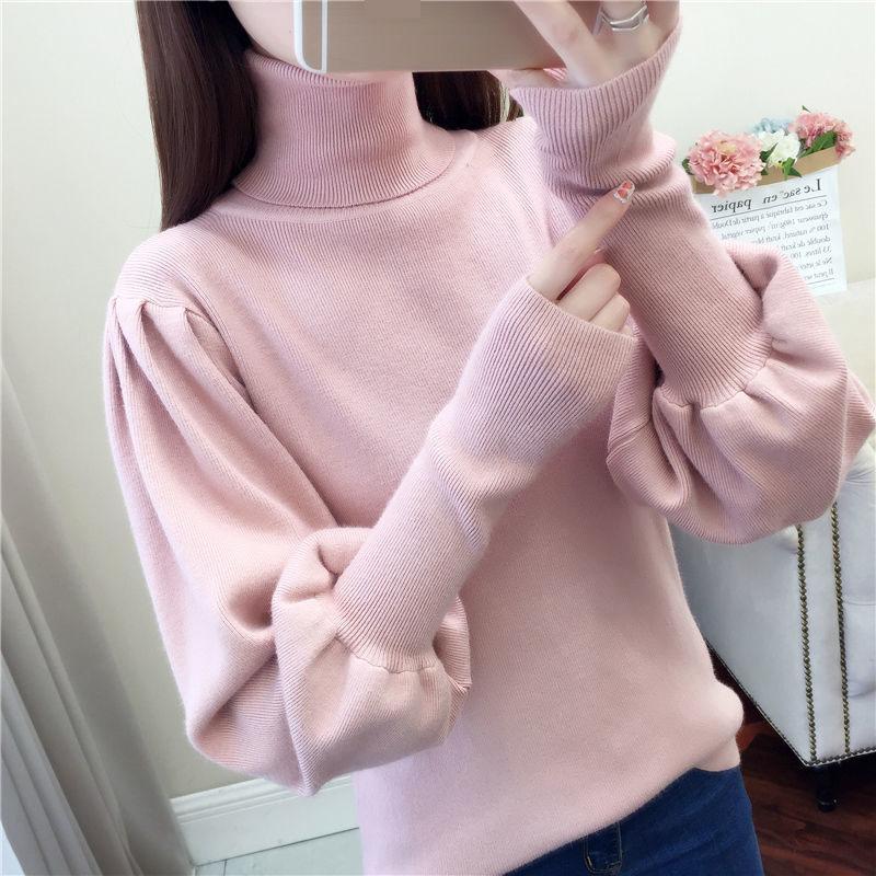 Turtleneck Sweater Women Autumn and Winter Loose Lantern Sleeve Knit Bottoming Shirt Soft