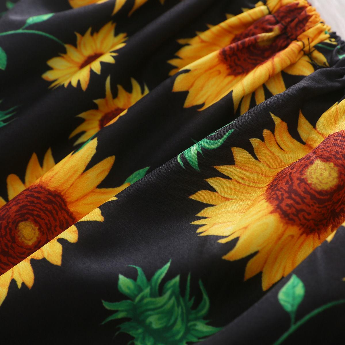 Toddler Baby Girl Clothes Off Shoulder Sunflower Print Tops Ripped Denim Pants Headband 3Pcs Outfits