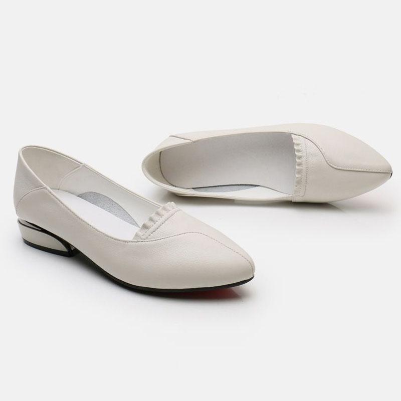 Soft Leather Shoes Women's Spring and Summer Soft Bottom Low-heeled Leather Shoes Women's Fashion Pointed Shoes