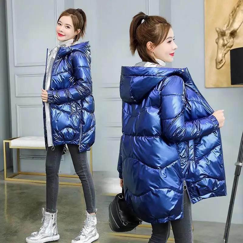 Short Glossy No-wash Down Cotton Jacket Women Winter Clothes Korean Loose Hooded Thicken Bread Jacket