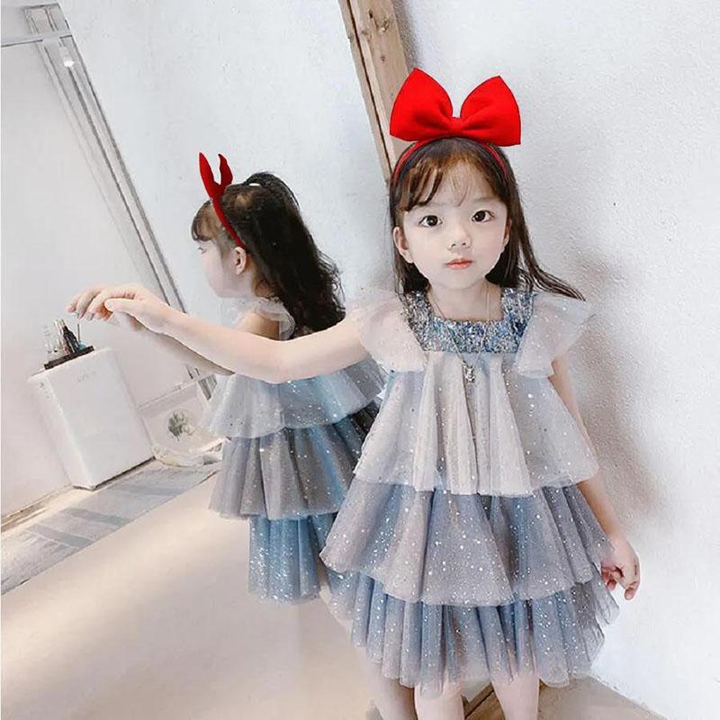 Girls Princess Dress Cake Skirt Girl Baby Dress Children's Skirt Banquet Children's Clothing Girls Tufted Summer Cute Sequin Dress