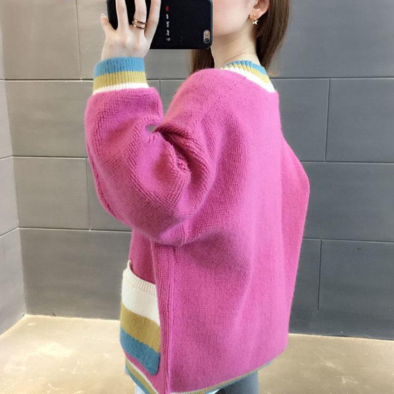 Knitted Cardigan Sweater Fashion Simple Loose Jacket Autumn and Winter Mid-length Women's Top