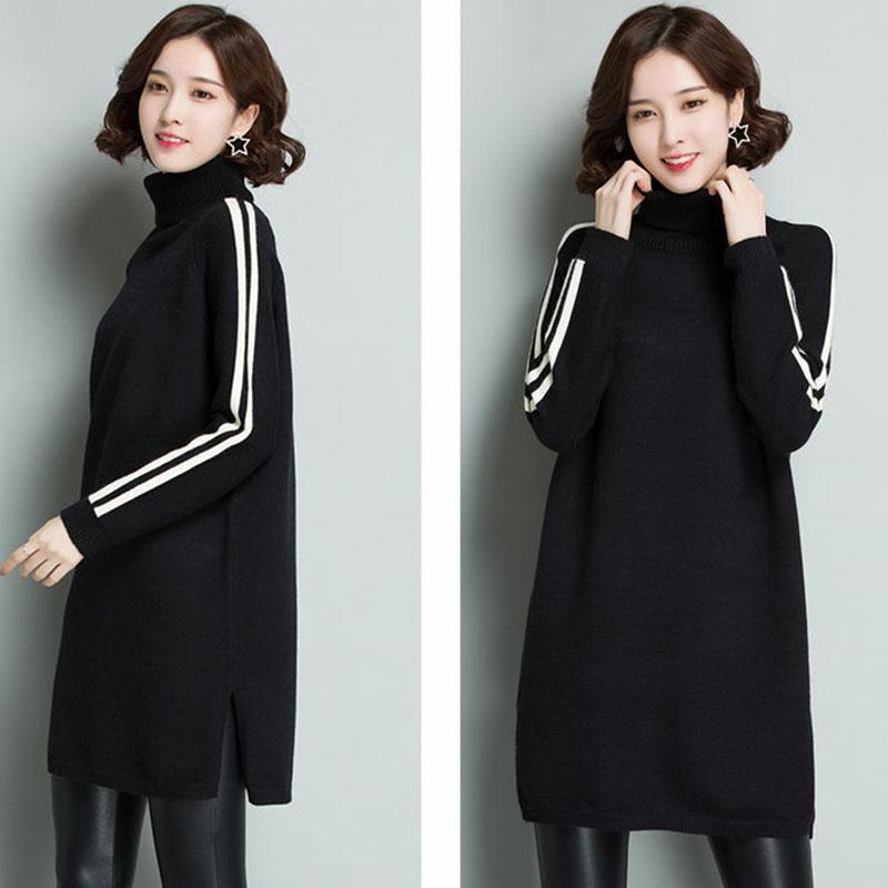 Autumn and Winter Turtleneck Thick Sweater Dress Mid-length Loose Large Size Base Skirt Fashion Simple Women's Sweater Dress