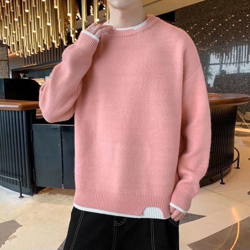 Sweater Men Loose Solid Color Simple Trend Boys Winter Warm and Comfortable Literary Sweater Soft