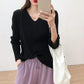 Autumn Winter V-neck Women Pullover Sweater Knitting Sweaters Casual Loose Korean Jumpers Winter Inside Bottoming Tops Long Sleeve Solid Basic Top