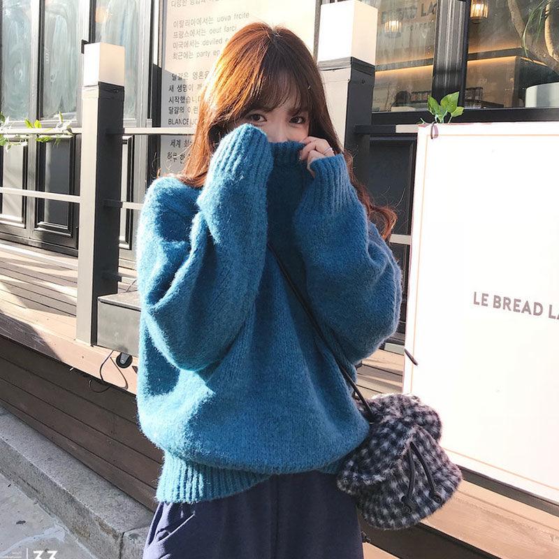 Pofulove Loose Round Neck Chic Net Red Sweater Female Student Autumn and Winter New Girlfriend Dress