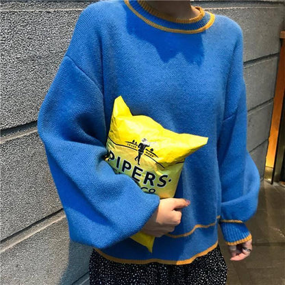 Pofulove Long-sleeved Sweater Female Lantern Sleeve Korean Loose Was Thin Sweater Coat Autumn Winter