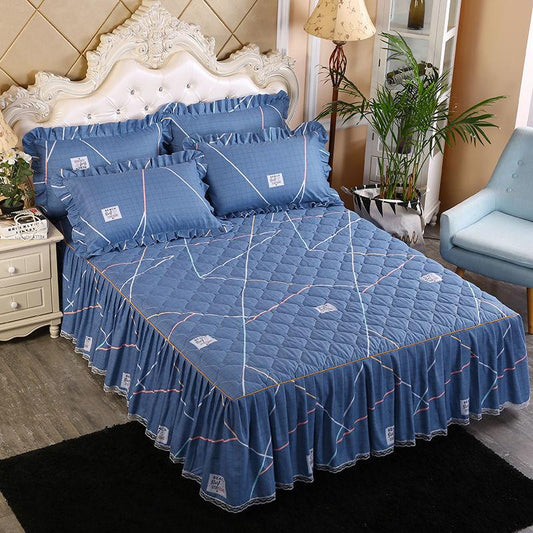3pcs/set Korean Queen-size Bed Skirt Thick One-piece Bed Sheets Cute Princess Style Sheets