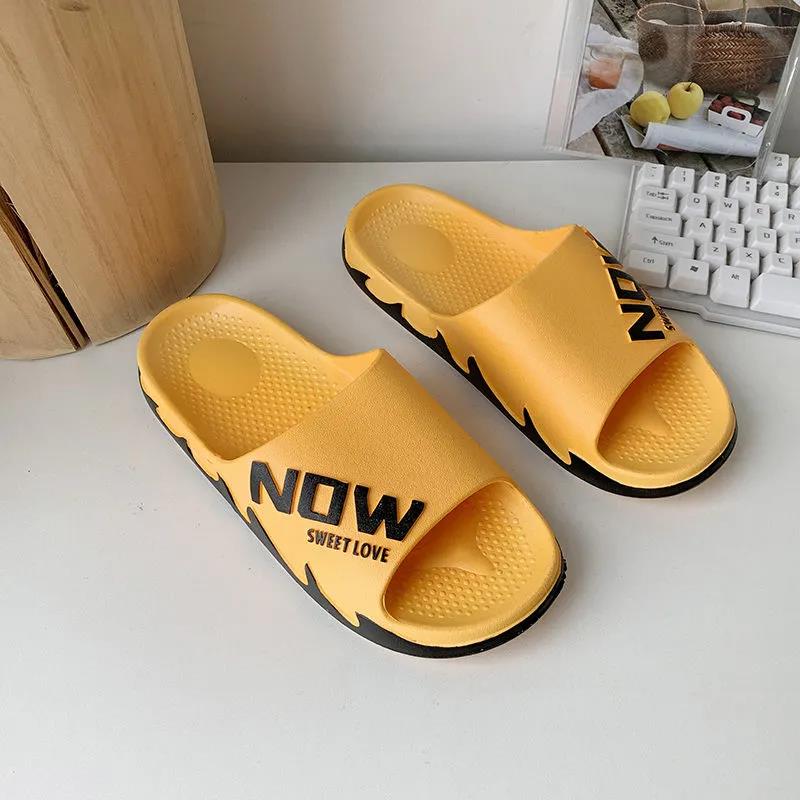 Man's Summer Slippers Anti-slip Indoor Bathroom Flat Slippers Female Soft Sole Letter Print Solid Slippers