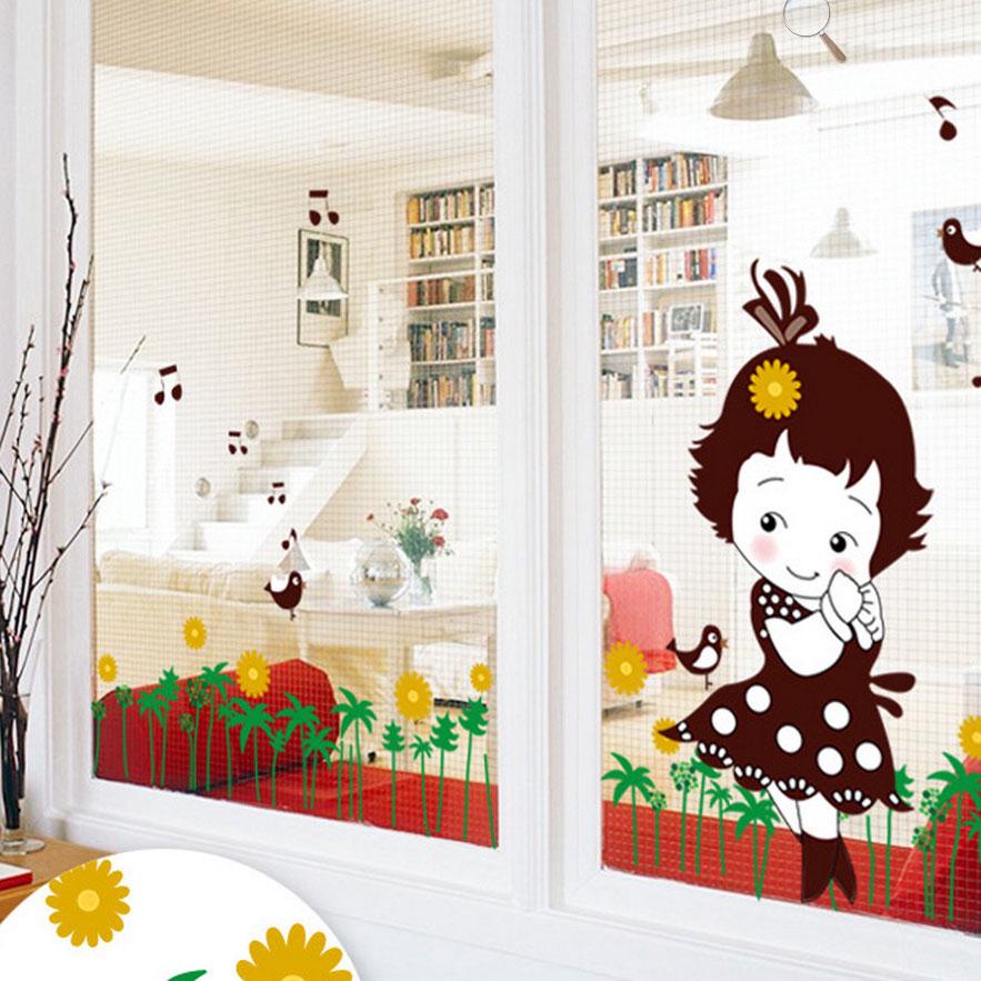 Grass girl fifth generation removable wall sticker PVC transparent film