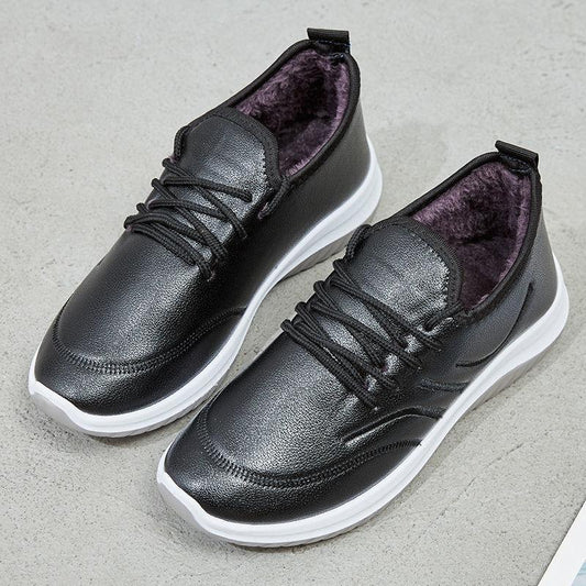 Winter Waterproof Leather Sports Shoes Women Cotton Boots Non-slip Work Shoes Plus Velvet Thick Leather Shoes