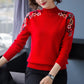 Sweater Women's Half Turtleneck Pullover Knitwear Top Embroidered Loose Pure Color Trending Sweater Autumn and Winter Lady Style
