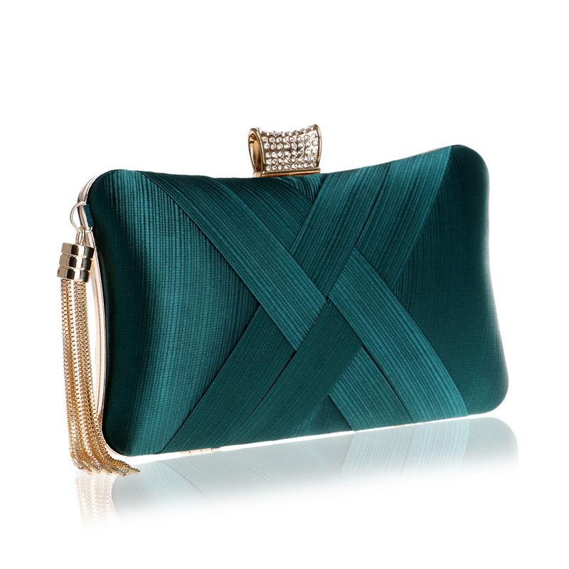 Pleated Satin Women's Clutch Bag Shoulder Bag Ladies Elegance Luxury Wedding Evening Banquet Rhinestones Tassel