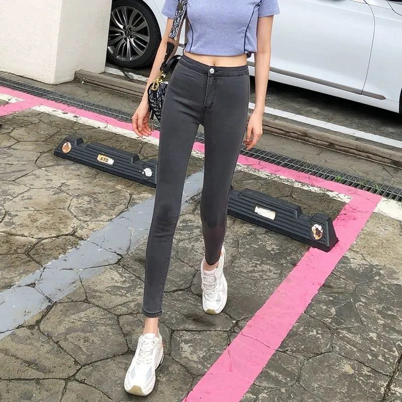 High-waist Buttocks and Cashmere Jeans Women's Spring Slim Slimming and High-bottomed Elastic Feet Pencil Pants Trend