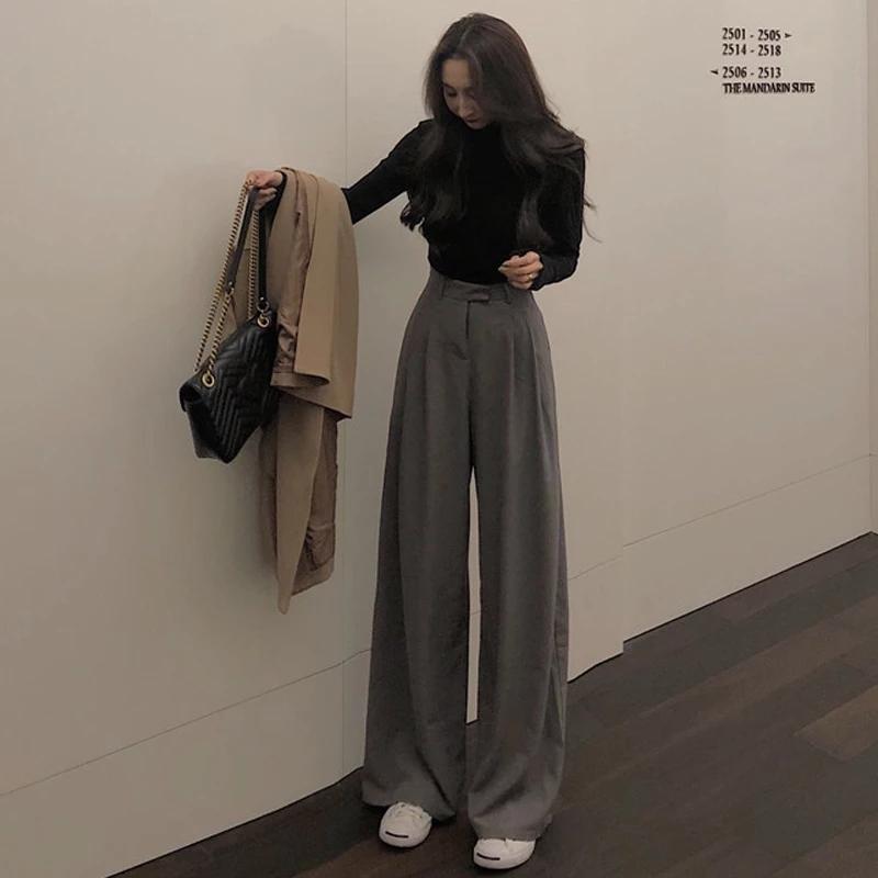 Sexysexy Spring Autumn Female Solid Wide Leg Pants Women Full Length Pants Ladies High Quality Simple Casual Straight Pants