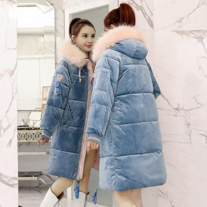 Gold Velvet Women's Cotton Coat Mid-length Student Korean Winter Jacket Fashion Warmth Parka Coat