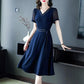 Chiffon Dress Mid Length Ladies Loose Large Size Short Sleeve V-Neck Skirt
