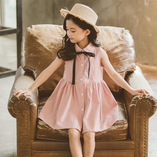 Children's Dress Girls Summer Dress Children's Embroidery Princess Skirt Baby Thin Solid A-line Sleeveless Skirt