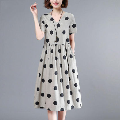 Polka Dot Dress Women's Short Trumpet Sleeve V-Neck Calf Length Daily Dating Party Office Wear
