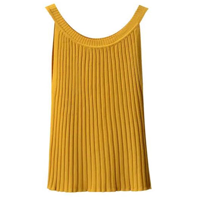 Summer Ice Silk Knitted Suspenders Plus Size Women's Bottoming Vest Solid Color Versatile Sleeveless Top Circle Neck Camis