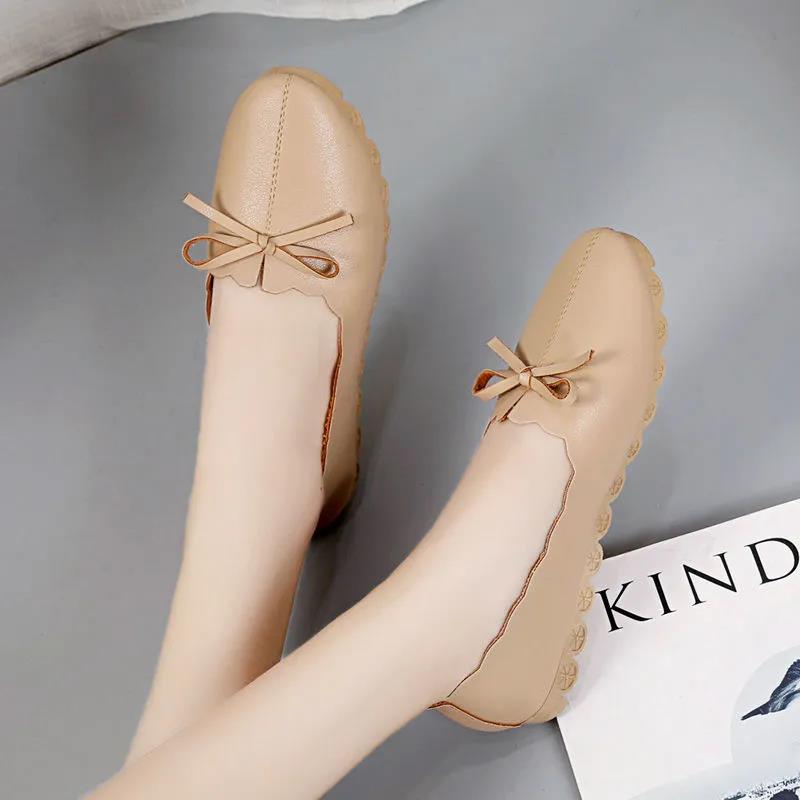 Korean Version of Shallow Mouth Mother Shoes Soft Sole Round Toe Bowknot Work Lazy Shoes