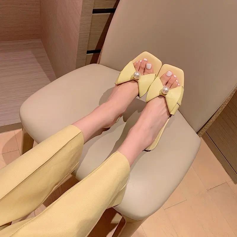 Sandals and Slippers Women's Summer Small High-heeled Shoes, Wear Korean Version of All-match Thick-heeled Women's Slippers with Mid-heel